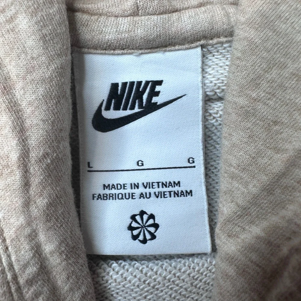Nike Hoodie Womens L Tan DO6851-200 Sportswear Fleece Orange Logo Pullover Sweat
